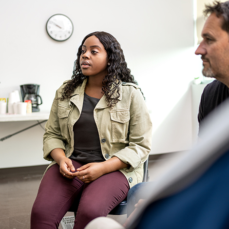 Woman engaged in a support group discussion