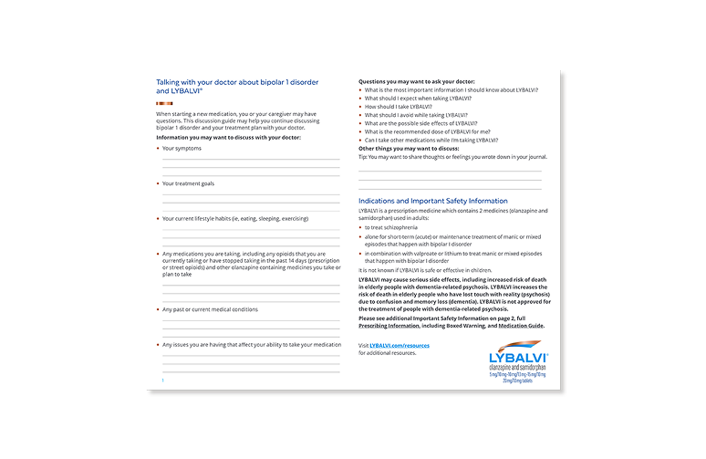 LYBALVI® (olanzapine and samidorphan) Doctor Discussion Guide for patients